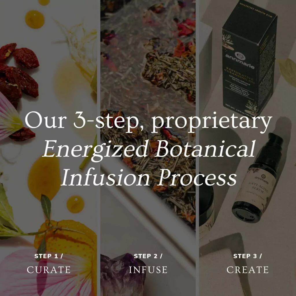 The Annmarie Skin Care 3-Step, Proprietary Botanical Infusion Process—Step 1: Curate, Step 2: Infuse, Step 3: Create