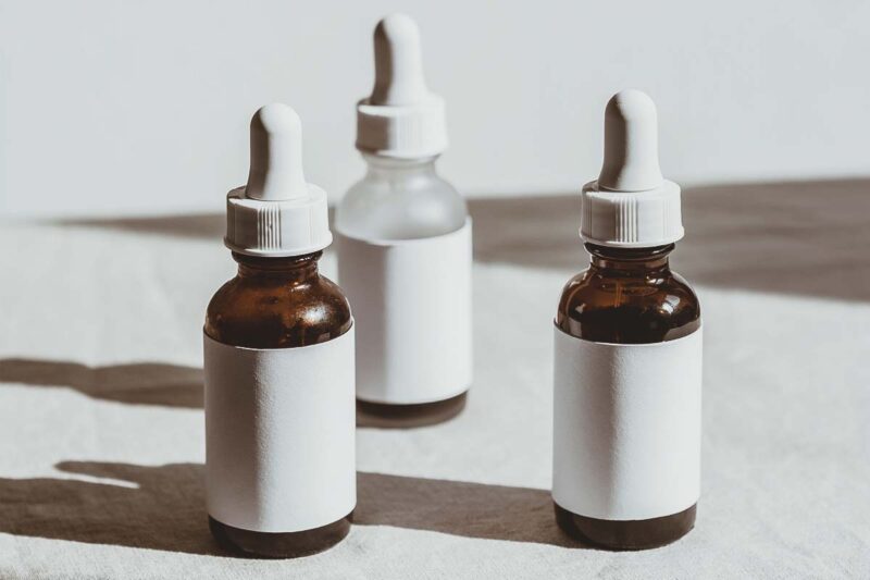 Serum bottles with droppers.