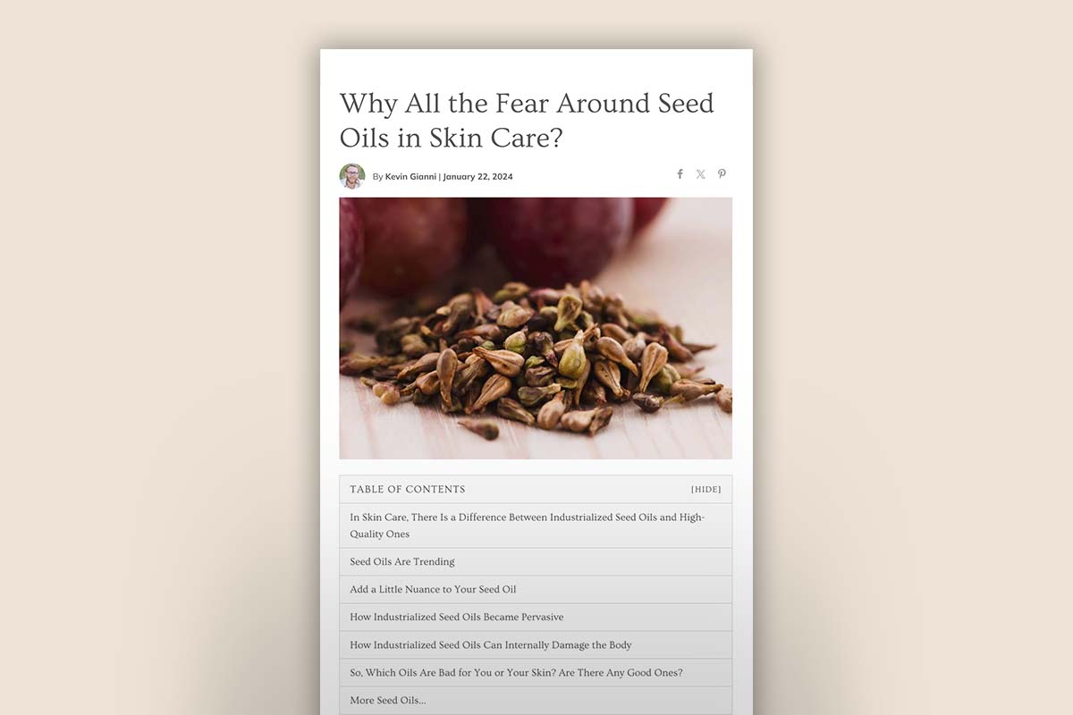 "Why All the Fear Around Seed Oils in Skin Care?" blog post