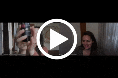 Rachel Pachivas and Kate Callaway still image of them in a live event holding products up to the screen with a white play button on top of the still image. This is the thumbnail for the blog post.