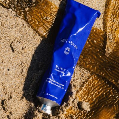saltandblue_IG_tube_kelp_2 used tube of salt+blue BODY Sunscreen against sand and kelp