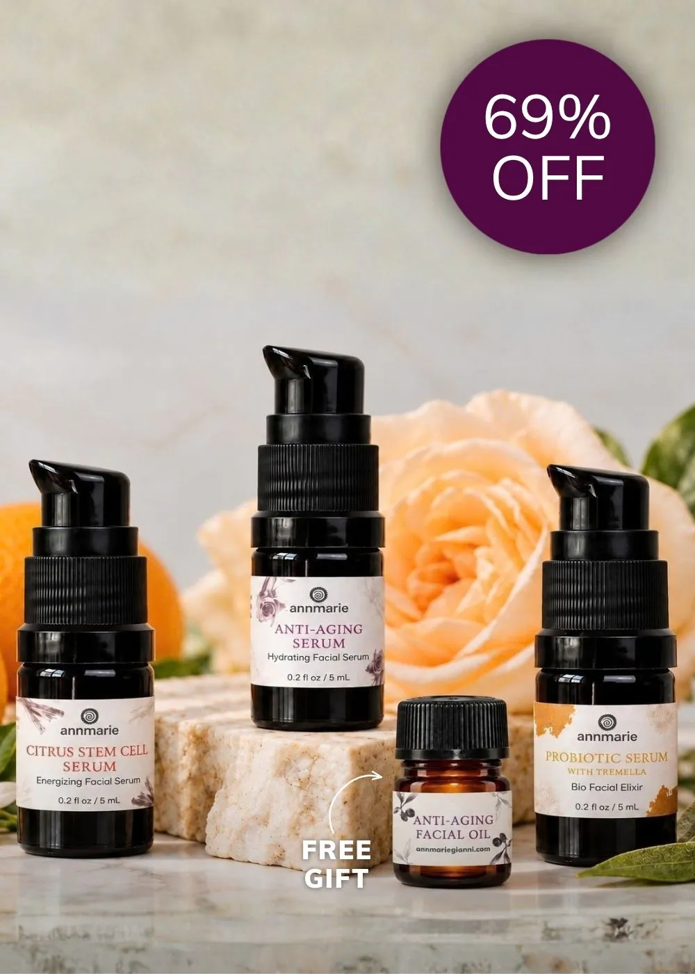 69% OFF Serum Trio + Anti-Aging Facial Oil Sample Offer